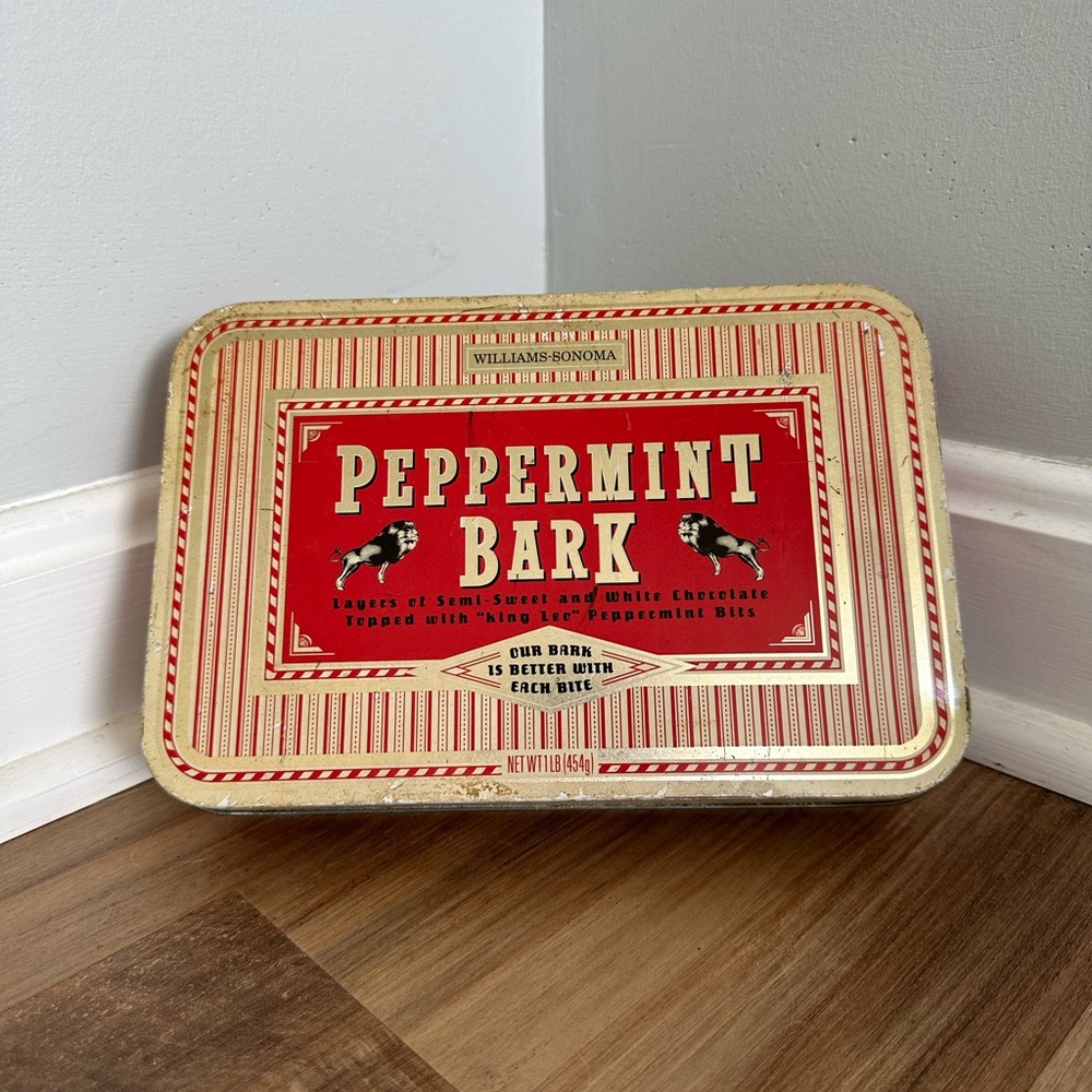 William Sonoma Peppermint Bark Vintage Metal Tin